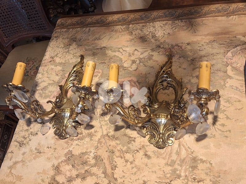 2 bronze and crystal wall lights 5