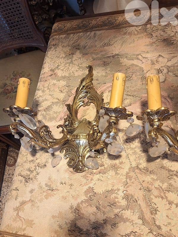 2 bronze and crystal wall lights 7