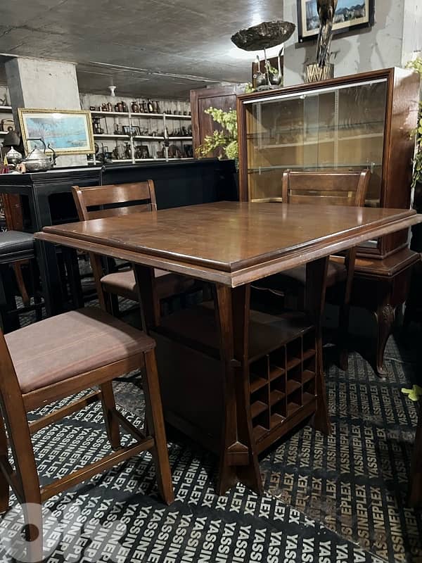 Bar table solid wood with 4 chairss 4