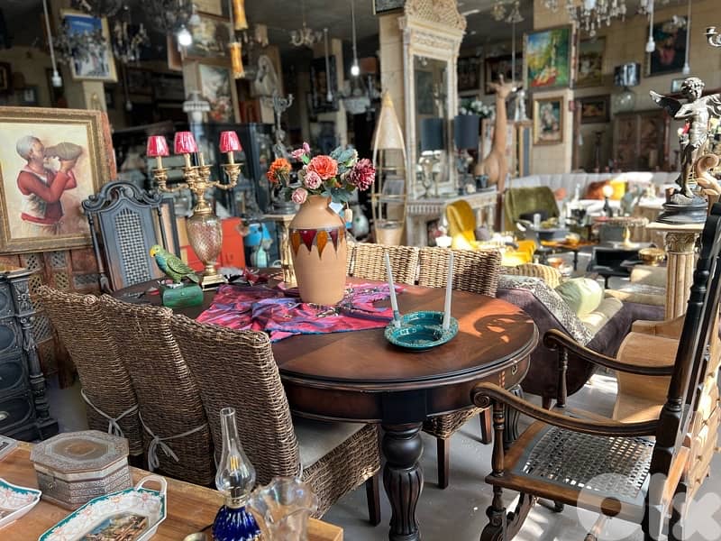 vintage dining table solid wood with 8 chairs 0