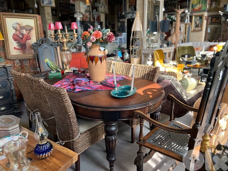 vintage dining table solid wood with 8 chairs 1