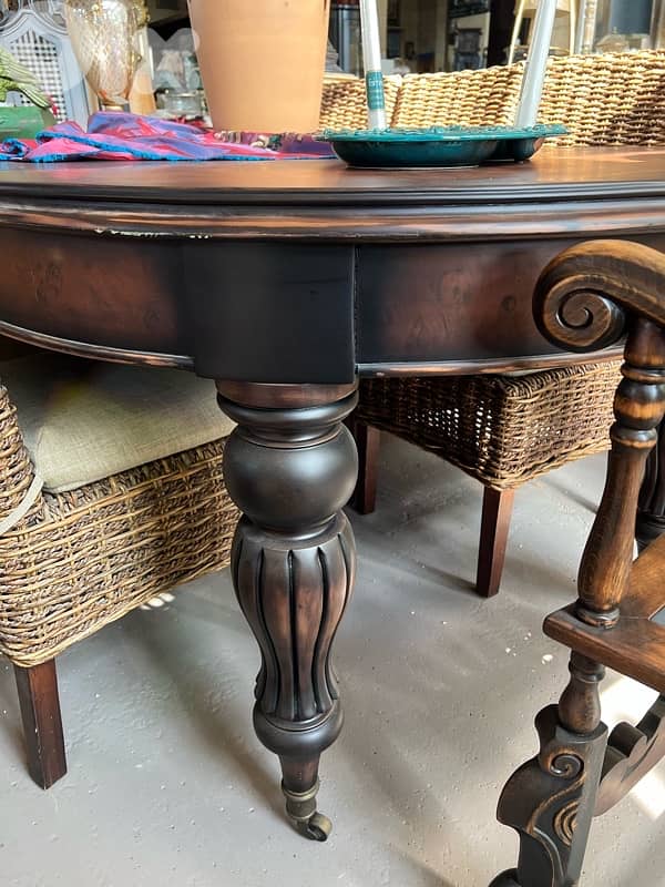 vintage dining table solid wood with 8 chairs 4