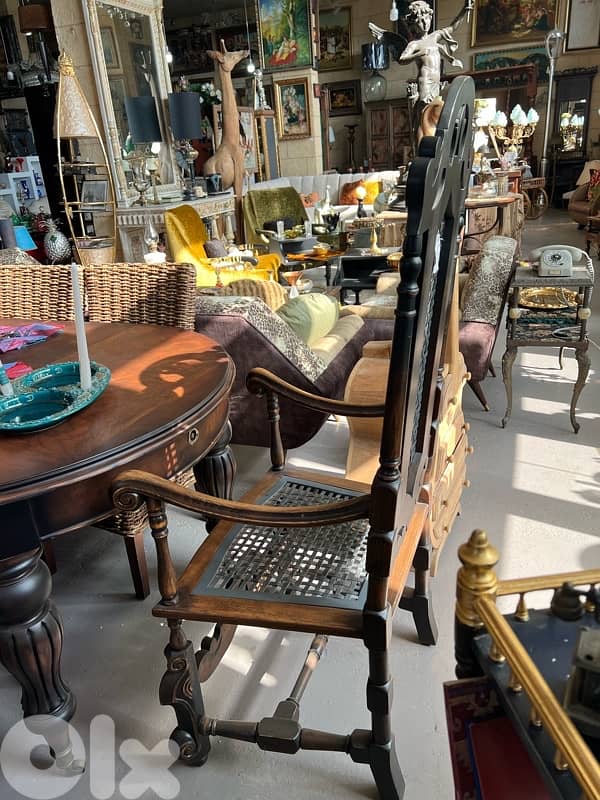 vintage dining table solid wood with 8 chairs 7
