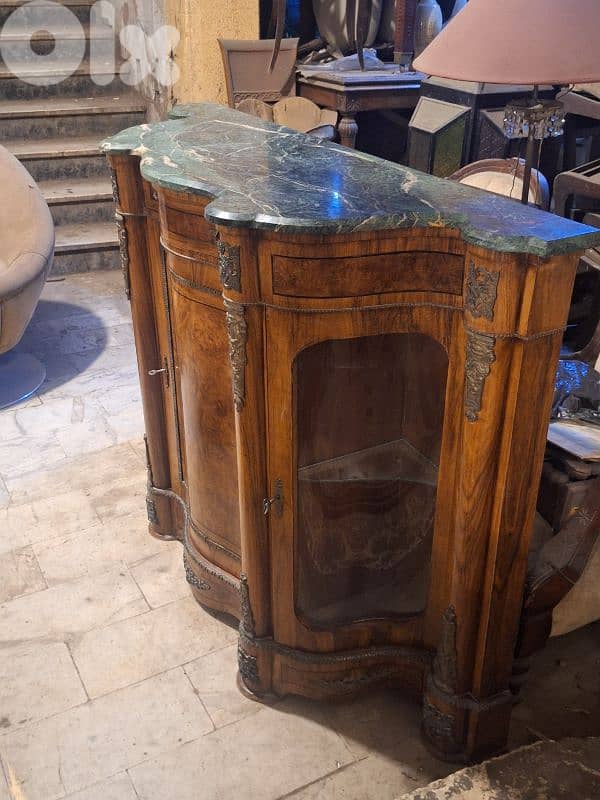large wood and glass with marble top bahu sideboard 2