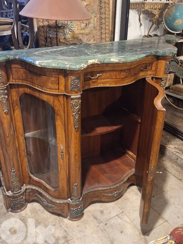 large wood and glass with marble top bahu sideboard 3
