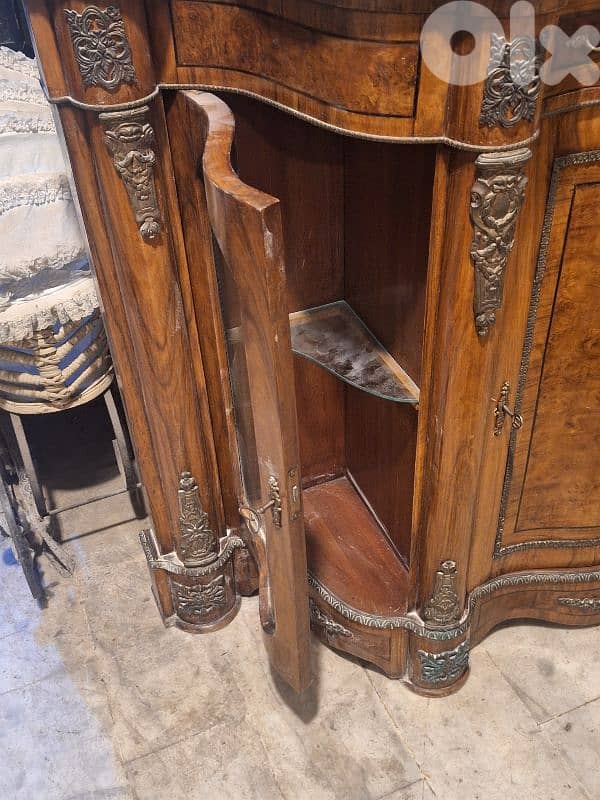 large wood and glass with marble top bahu sideboard 4