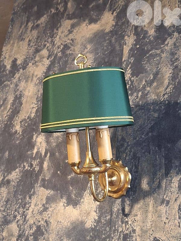 pair of french brass and fabric wall lights 0