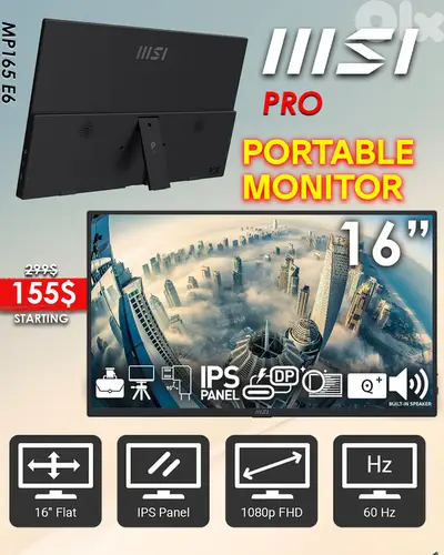 MSI PRO MP165 E6 16” FHD PORTABLE MONITOR MSI PRO MP165 E6 16” FHD PORTABLE MONITOR