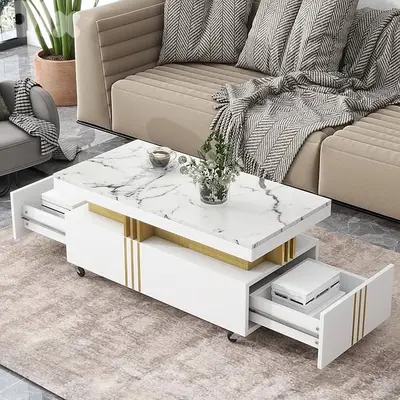 Modern Coffee Table with 2 Wooden Drawers