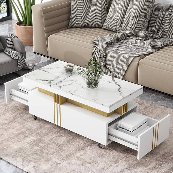 Modern Coffee Table with 2 Wooden Drawers 2