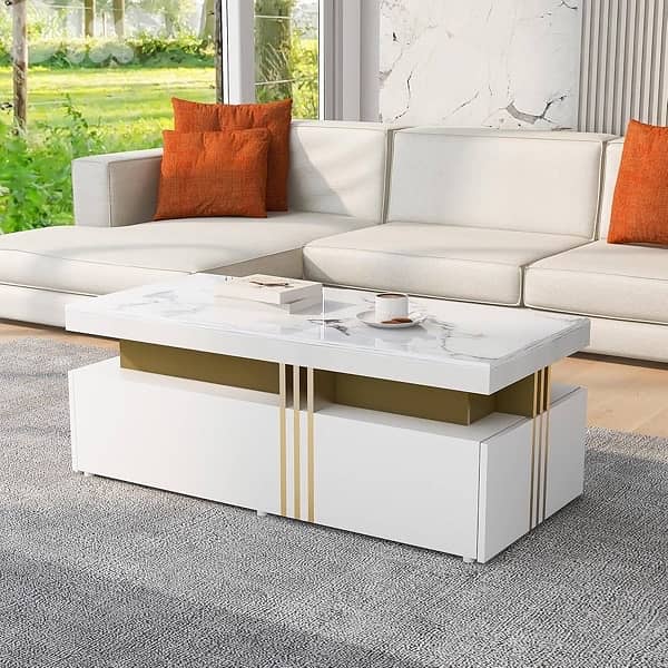 Modern Coffee Table with 2 Wooden Drawers 3
