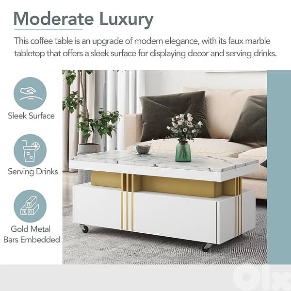 Modern Coffee Table with 2 Wooden Drawers 5