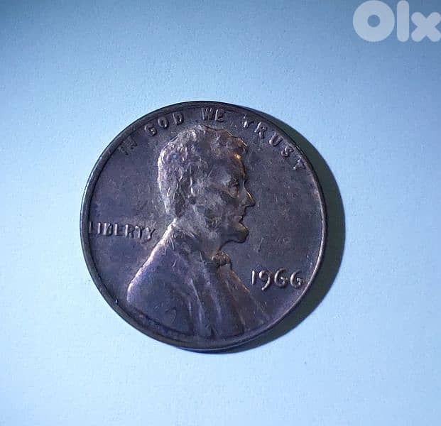 Error USA penny One Lincolin cent 1966 Double Die in "In God We Trust 0