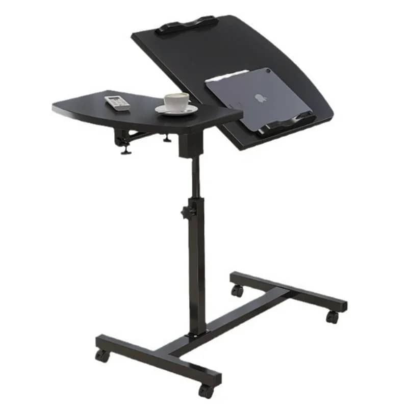Adjustable Laptop Table with Wheels – Wooden Space Saver Desk for Bed 0