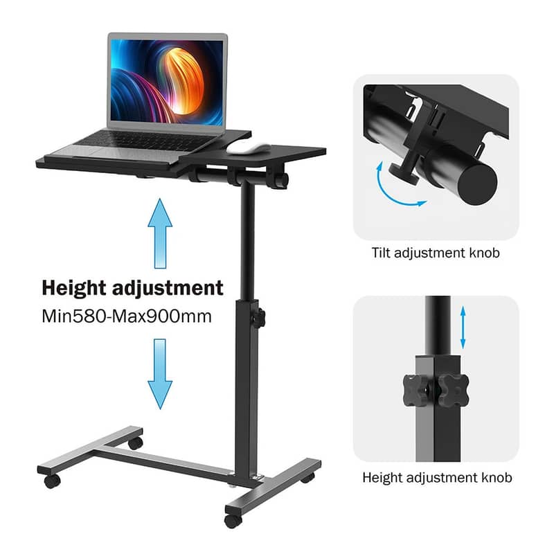 Adjustable Laptop Table with Wheels – Wooden Space Saver Desk for Bed 1