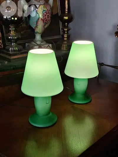 pair of matt colored opaline lamps