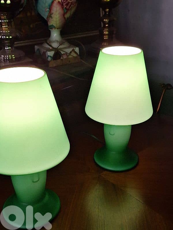 pair of matt colored opaline lamps 2