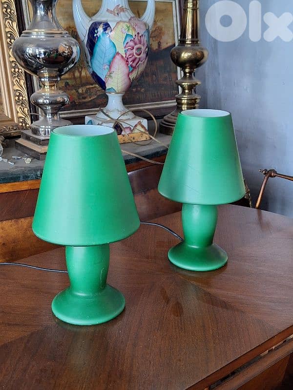 pair of matt colored opaline lamps 3