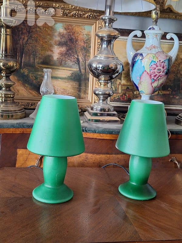pair of matt colored opaline lamps 4