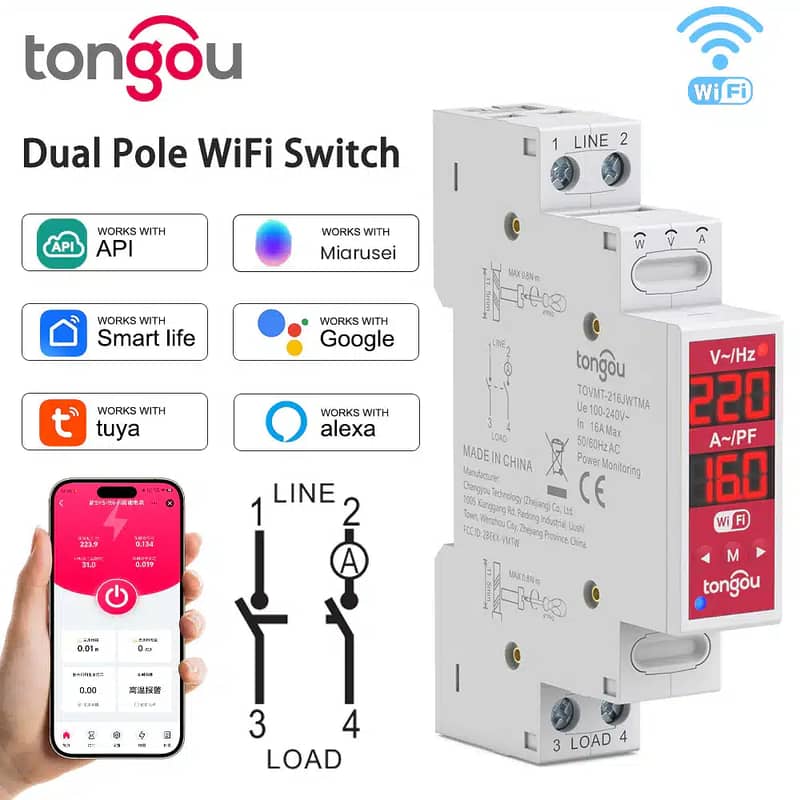 Tongou TOVMT-2P – 16A Smart Switch ENERGY METER  2P | We Volt 0