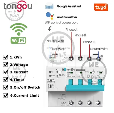 Tongou TOQCB2 – Smart Breaker 3P+N 63A WiFi | We Volt tuya