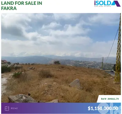 852m2 Land+Mountain View-Prime Location-4sale in Faqra - أرض في فقرا
