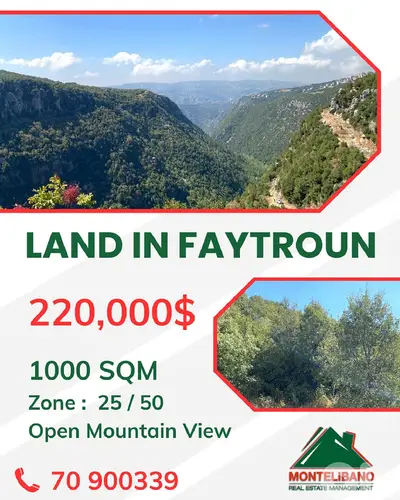 1000 sqm Land For Sale in Faytroun with Open Mountain View !!!