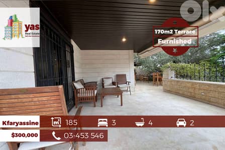 Kfaryassine 185m2 | 170m2 Terrace | Furnished | Calm Area | EH/IV