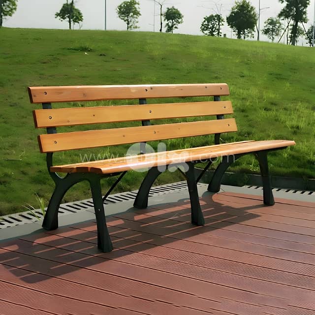 Classic 59" Wooden Park Bench – 3-Seater with Rustproof Metal Frame 0