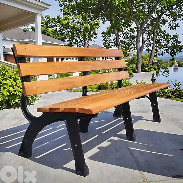 Classic 59" Wooden Park Bench – 3-Seater with Rustproof Metal Frame 2