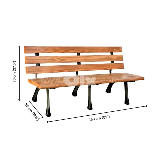 Classic 59" Wooden Park Bench – 3-Seater with Rustproof Metal Frame 6