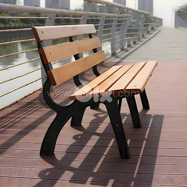 Classic 59" Wooden Park Bench – 3-Seater with Rustproof Metal Frame 7
