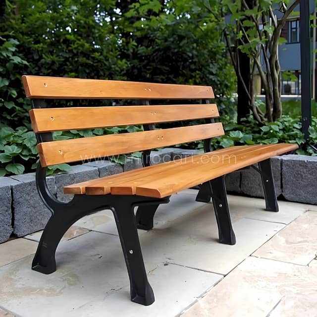 Classic 59" Wooden Park Bench – 3-Seater with Rustproof Metal Frame 8