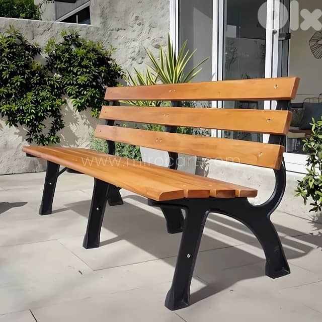 Classic 59" Wooden Park Bench – 3-Seater with Rustproof Metal Frame 9