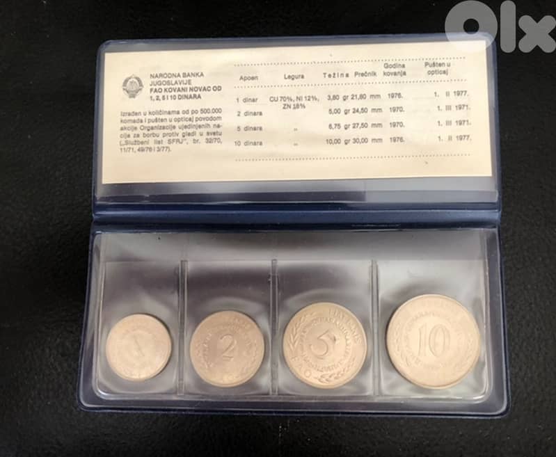 Yougoslavia - UNCIRCULATED SET COMMEMORATIVE FAO COIN 1970-1976 0