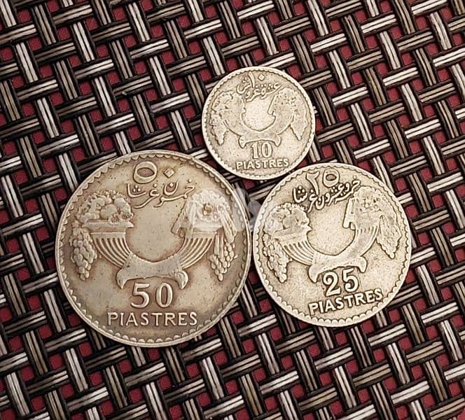 Lebanon 1929 silver 17g set (10, 25 & 50 Ghirsh) 1