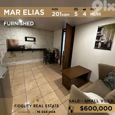 Villa for sale in Mar elias FURNISHED ML56  للبيع في مار الياس فيلا