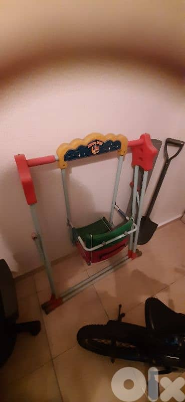 scooter, blue chair, swing for kids 0