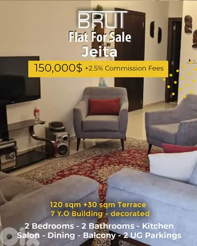 120 sqm +30 sqm Terrace Decorated apartment in jeita -7YO Building