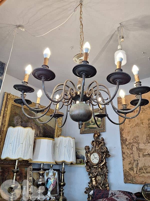large bronze antique original 12 lamps flemish chandelier 2