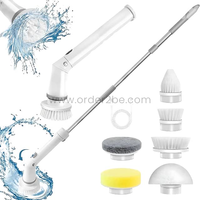 6-in-1 Electric Spin Scrubber for Bath & Floors – 46" Reach, 6 Heads 0