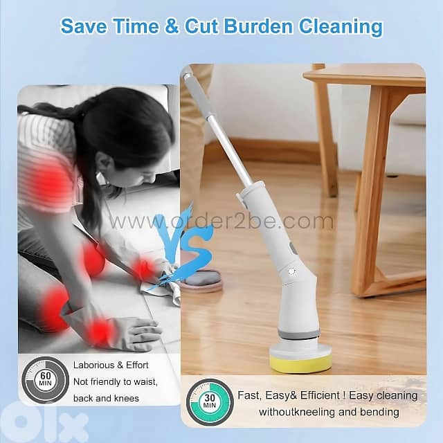 6-in-1 Electric Spin Scrubber for Bath & Floors – 46" Reach, 6 Heads 2