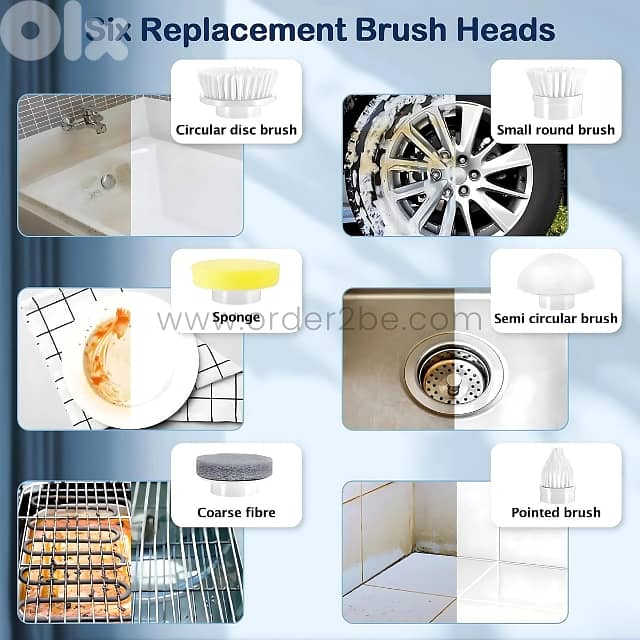 6-in-1 Electric Spin Scrubber for Bath & Floors – 46" Reach, 6 Heads 5