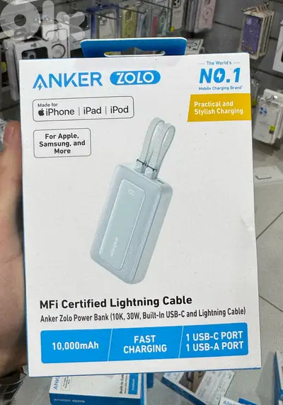 Anker zolo power bank (10k,30w,built in usb-c cable) white 35$ last