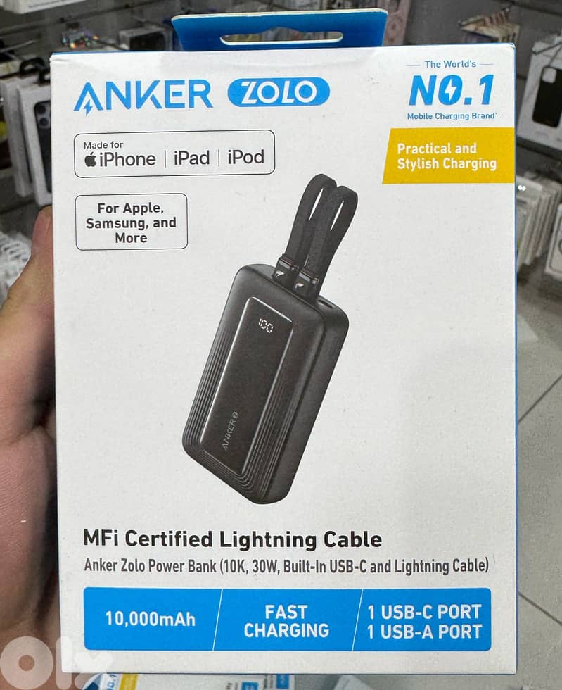 Anker zolo power bank (10k,30w,built in usb-c cable) black 35$ last 0
