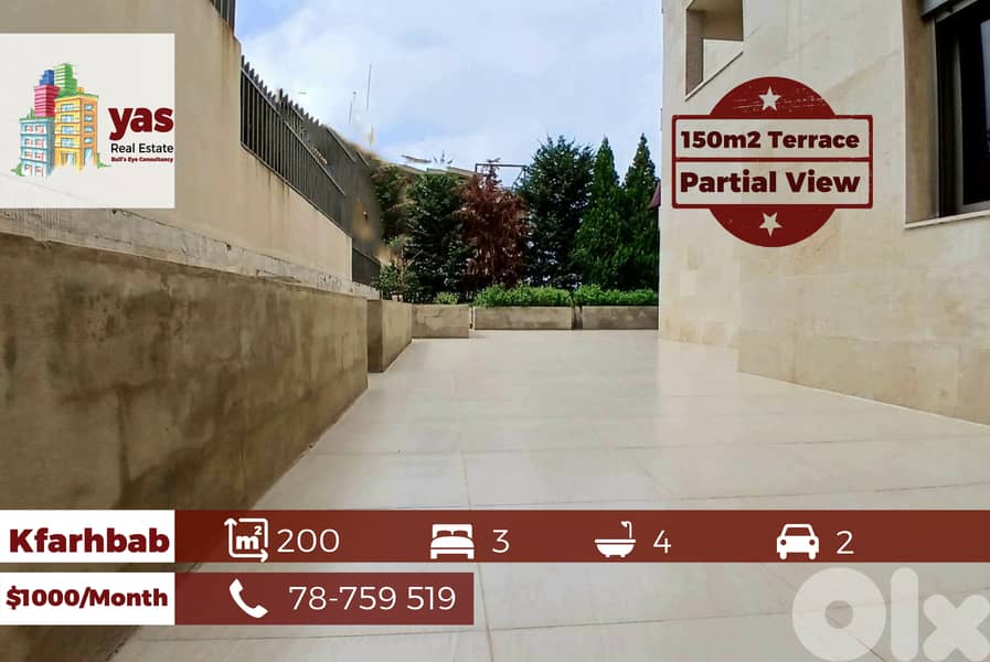 Kfarhbab 200m2 | 150m2 Terrace | Rent | Partial View | High End | IV 0
