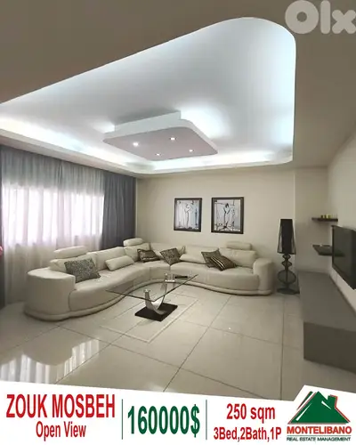Fully Decorated 250 sqm Apartment For Sale in Zouk Mosbeh + Open View
