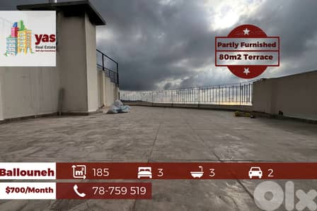 Ballouneh 185m2 | 80m2 Terrace | Partly Furnished | View | KG/TYT