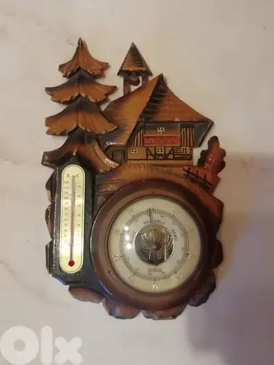 vintage barometer and thermometer in wooden frame 28*18 cm
