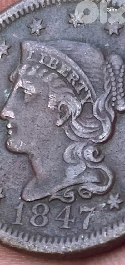 عملة عملات قديمة واحد سنت أميركي الكبير سنة ١٨٤٧ Large cent 1847